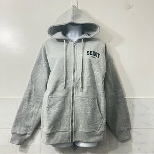 Seint Gray Fleece Full Zipped Oversized Hoodie Women’s XS S M L XL Athleisure